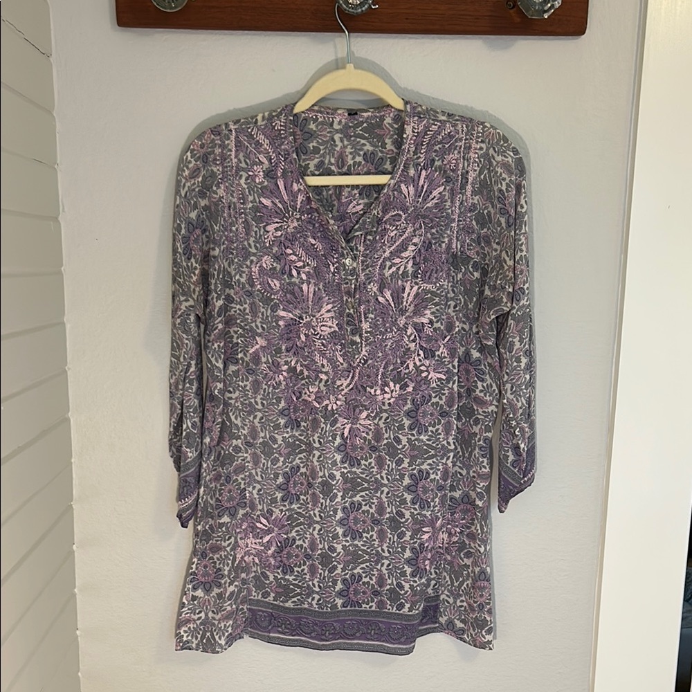 Silk Embroidered Floral Purple Women's Top